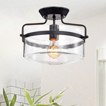 Merwin 1-Light Matte Black Semi-Flush Ceiling Lamp