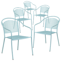 Sky Blue Indoor-Outdoor Steel Patio Arm Chairs With Round Back, Set of 5