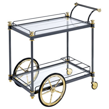 Cyrus Serving Cart, Black/Gold and Clear Glass