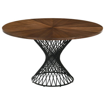 Cirque 54" Round Pedestal Walnut Wood Dining Table With Epoxy Black Metal Base