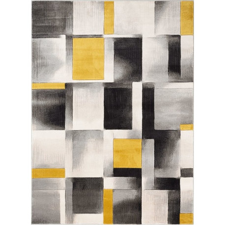 Well Woven Good Vibes Louisa Modern Geometric Blocks Gold 5'3"x7'3" Area Rug