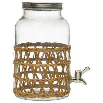 Glass Jar Beverage Dispenser with Woven Seagrass Sleeve, Natural