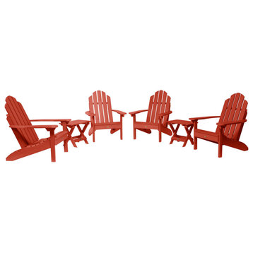 4 Classic Westport Adirondack Chairs, 2 Folding Side Tables, Rustic Red