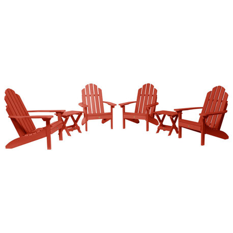 4 Classic Westport Adirondack Chairs, 2 Folding Side Tables, Rustic Red