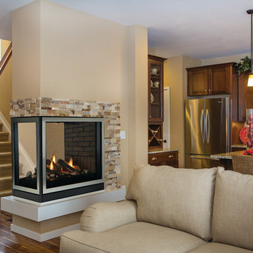 Sleek Multi-sided Fireplace with Stone - American Hearth