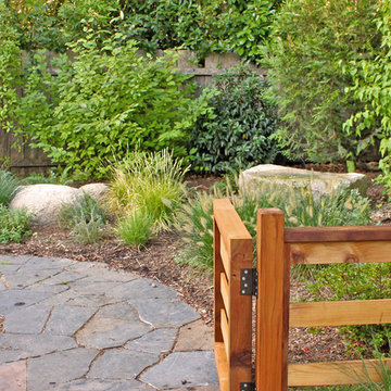 Wooden Entry Gate and Flagstone Paver Path