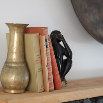 Majolica Monkey Figurine on Mantel in LA Home