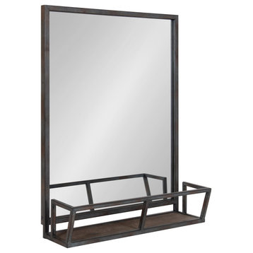 Jackson Decorative Rustic Metal Home Organizer Mirror with Shelf, Black