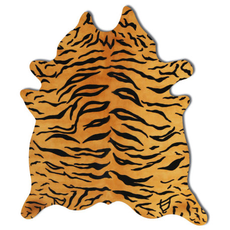 Togo Cowhide Rug, Tiger-Chocolate on Natural, 6'x7'
