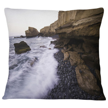 Rolling Stones at Beach Seashore Photo Throw Pillow, 18"x18"
