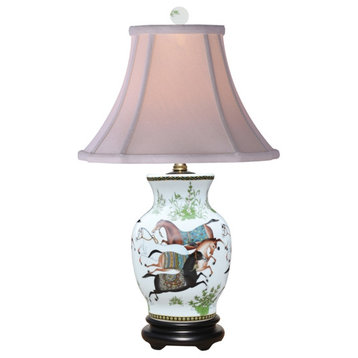 Oriental Chinese Porcelain Floral Bird Scallop Ginger Jar Table Lamp 22"