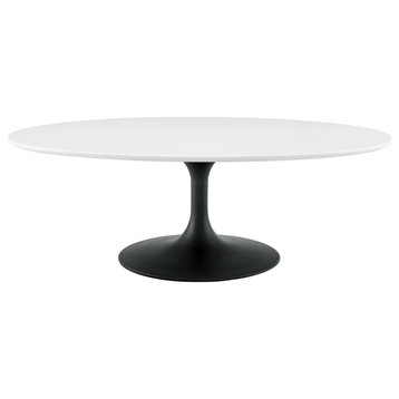 Modern Designer Lounge Oval Coffee Table, Wood Metal Steel, Black White