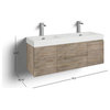 Boutique Bath Vanity, Natural Wood, 60", Double Sink, Wall Mount