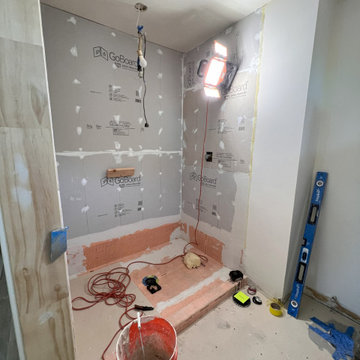 DURING! Preparing the walls for tile installation