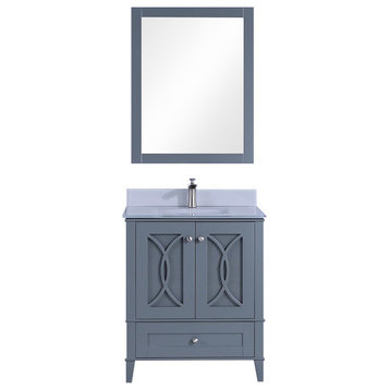 30" Gray Sink Vanity, Mirror, Without Faucet