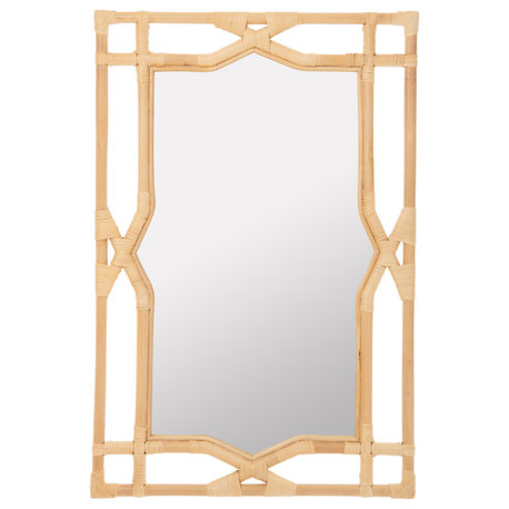 Rectangular Rattan Decorative Chippendale Wall Mirror, Natural