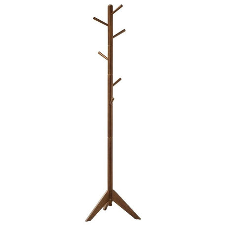 Coaster Modern Wood Coat Rack with 6 Hooks Staggered in Walnut