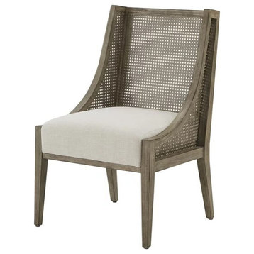Set of 2, Accent Chair, Padded Seat, Rattan Back With Sloped Arms, Antique Gray