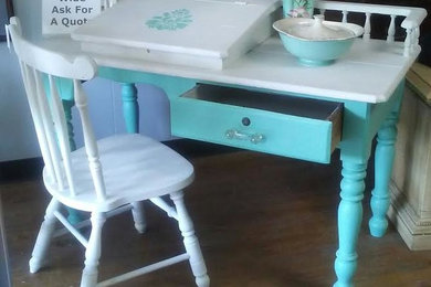 Refurbished Desk Painted Desk Turquoise and White Writing Desk
