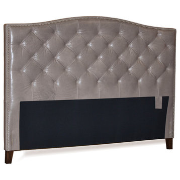 Leather Diamond Tufted Headboard, Gray With Pewter Nail Heads, King
