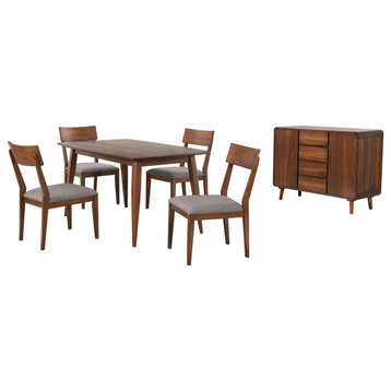 6-Piece 60" Rectangular Dining Table Set, Padded Fabric Seats, Server