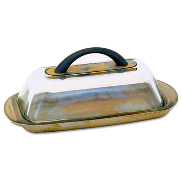 Hand Painted Glass Butter Dish, Royal