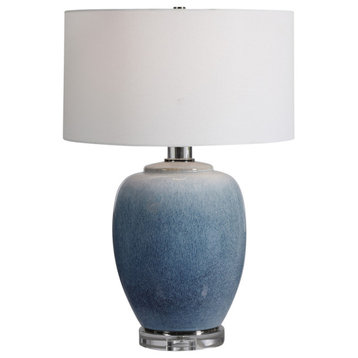 Soothing Cobalt Aqua Blue Fat Ceramic Table Lamp 27 in Ombre Coastal  Elegant