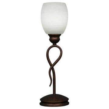 Leaf Mini Table Lamp In Bronze, 5" White Linen Glass