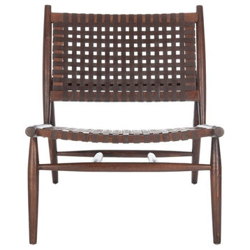Leil Leather Woven Arm Chair Brown