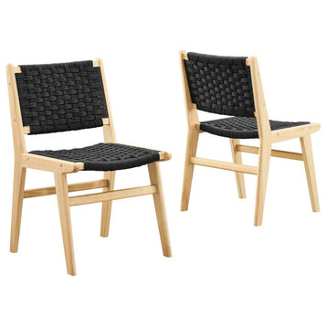 Saoirse Woven Rope Wood Dining Side Chair, Set of 2, Natural Black