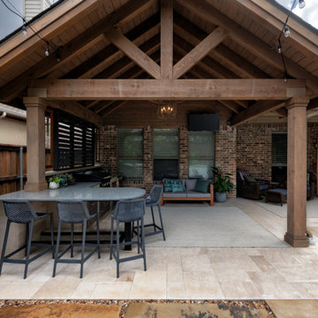 Custom Roof Extension Patio Cover with Poolside Bar & Grill