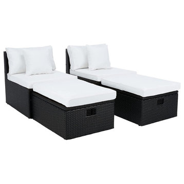 4 Piece Patio Set, Woven Frame With Inner Storage and Cushioned Seat, Black