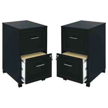Home Square 2 Drawer Mobile Filing Cabinet Set in Black (Set of 2)