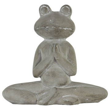 Cement Meditating Frog Figurine, Concrete Gray