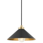Hudson Valley Lighting - Clivedon 1 Light Pendant, Darl Brown - This classic metal shade design feels special with fresh finish combinations and  sleek, heritage-inspired details. The contrastiing Aged Brass accents and modern gooseneck arm allow the pendants and sconce an updated, yet classic feel.  The tapered shade over a five-light candelabra give the chandelier new traditional appeal. Each fixture features an Aged Brass or Polished Nickel shade that is metal on the inside and painted Off-White, Distressed Brass or Bird Blue on the outside. Part of our Mark D. Sikes collection.