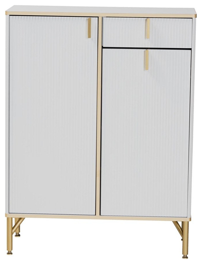 Baxton Studio Lilac Modern Glam White Wood and Gold Metal 2Door Shoe