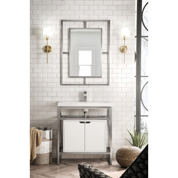 32" Modern Nickel Freestanding Single Sink Bathroom Vanity, James Martin