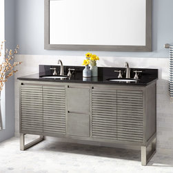 60" DICKSON TEAK VANITY FOR SEMI-RECESSED SINK - GRAY WASH - Bathroom Vanities And Sink Consoles