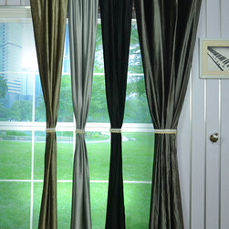 Hotham Gray and Black Plain Ready Made Velvet Curtains and Fabrics - Curtains
