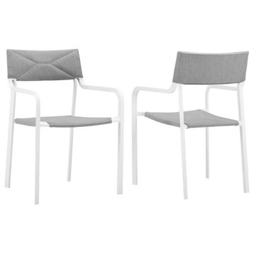Raleigh Outdoor Patio Aluminum Armchair Set of 2 - White Gray EEI-3962-WHI-GRY