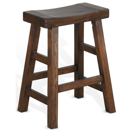 Sunny Designs 24" Saddle Seat Transitional Mahogany Wood Stool in Dark Chocolate