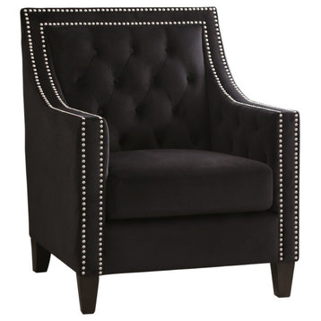 Savannah Nailhead Tufted Accent Chair, Black