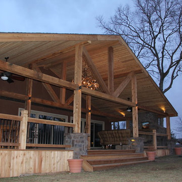 Deck lighting using low voltage under railing LED lights.