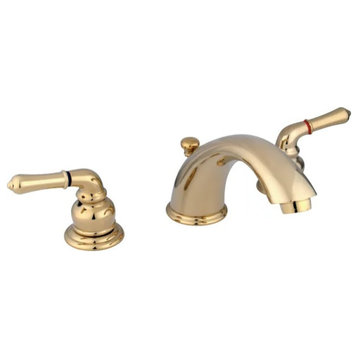Elegant Bathroom Faucet, Widespread Design With Matching Pop Up Drain, Brass