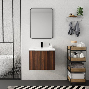Floating Bathroom Cabinet With Sink and Soft Close Doors, California Walnut, 24"