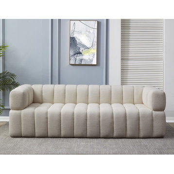 Safavieh Couture Calyna Channel Tufted Boucle Sofa, Light Grey