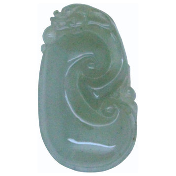Carved Natural Jade Dragon Flying On Luyi Ocean Wave Pendant
