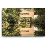 Pi Photography Wall Art and Fine Art - The Reflection of Wooddale Covered Bridge Aged Canvas Wall Art Print, 24" X 36" - The Reflection of Wooddale Covered Bridge Aged - Rural / Country Style / Rustic / Landscape / Nature Photograph Canvas Wall Art Print - Artwork - Wall Decor