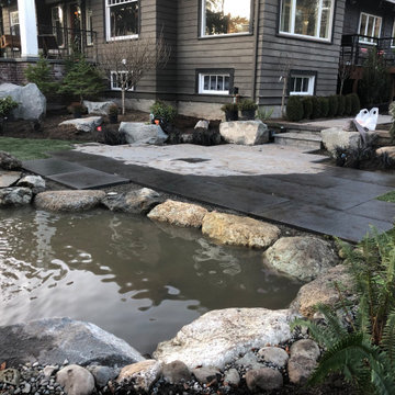 Bocce Ball Court, Pond, Granite Rocks and Dimensonal Flagstone