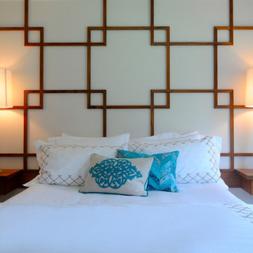 Teak Wall Pattern and Floating Bedside Tables